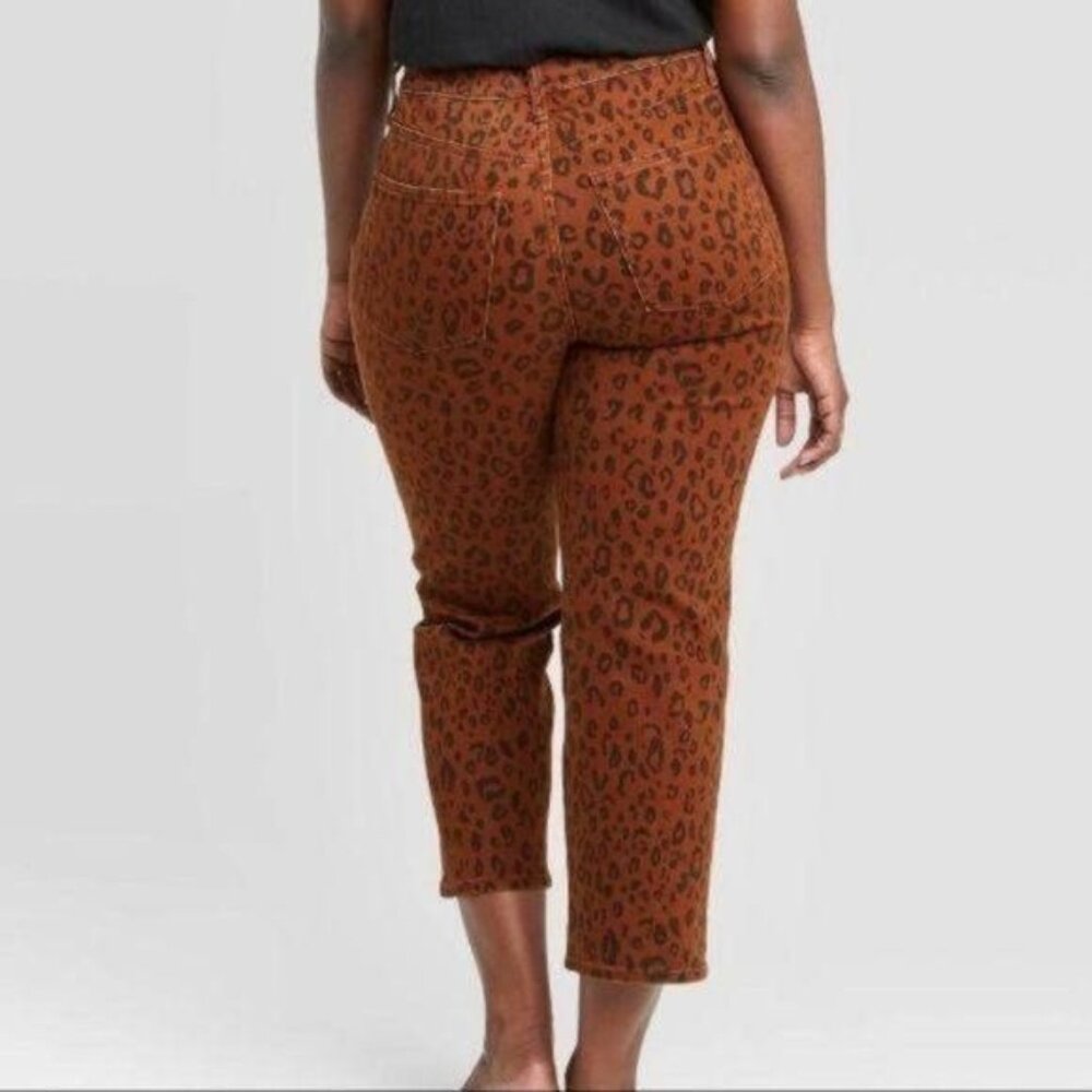 A New Day Leopard Print High Rise Straight Leg Crop Jeans Size 8 - Picture 5 of 15
